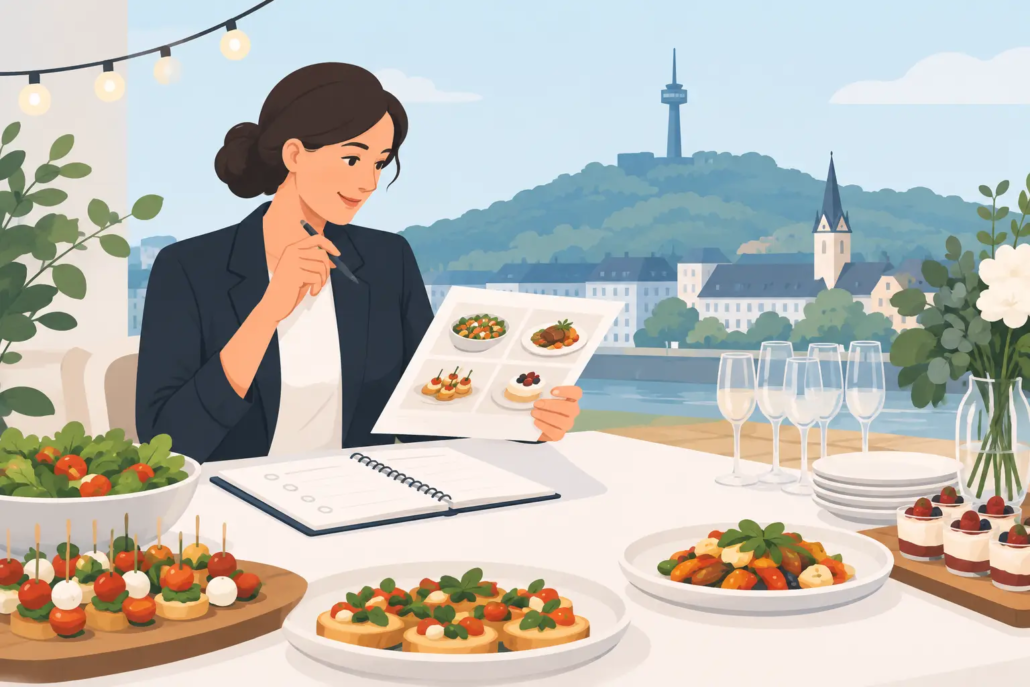 7-tipps-fuer-menueplanung Menüplanung für eine Veranstaltung mit Fingerfood, Salaten und Desserts vor der Kulisse von Hagen.