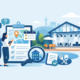 Illustration zur Eventlocation-Buchung in Hagen mit Checkliste, Terminplanung, Location-Suche und Veranstaltungsraum.