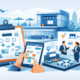 Business-Eventlocation mit Planungsunterlagen, Tablet und Besprechung zur Eventorganisation vor moderner Veranstaltungslocation mit Cocktailbereich, Raumplanung und Business-Meeting.
