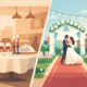 estaurant oder Eventlocation für die Hochzeit – stilvolles Hochzeitsdinner im Restaurant und romantische freie Trauung im Außenbereich als Vergleich zweier Hochzeitskonzepte.