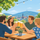 Sommerfest im Biergarten in Hagen mit Freunden, kühlen Getränken und geselliger Atmosphäre bei sonnigem Wetter.