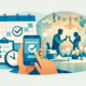 Illustration zur Reservierung eines Restaurants für eine Feier: Kalender, Checkliste und Smartphone symbolisieren die Planung, während im Hintergrund Gäste an einer festlich gedeckten Tafel anstoßen.