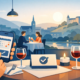Smartphone mit Tischreservierung vor einem stilvollen Restaurant in Hagen, während ein Paar bei Wein den Abend genießt – Symbolbild für Restaurantreservierungen am Wochenende.